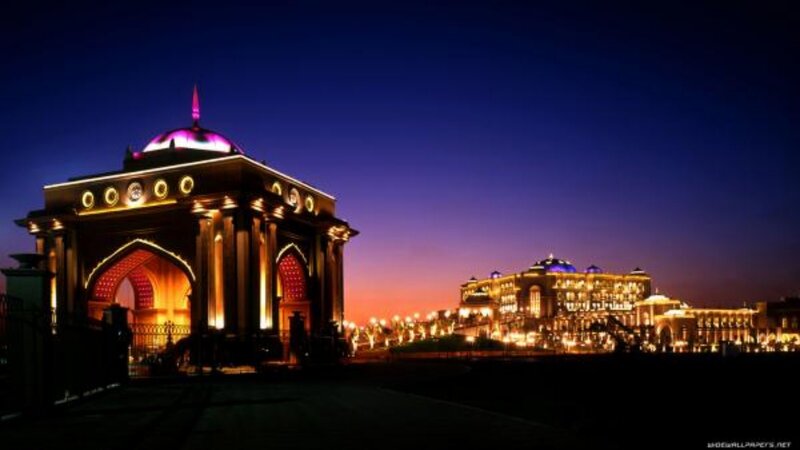 Illuminated Palace at Dusk — Purple