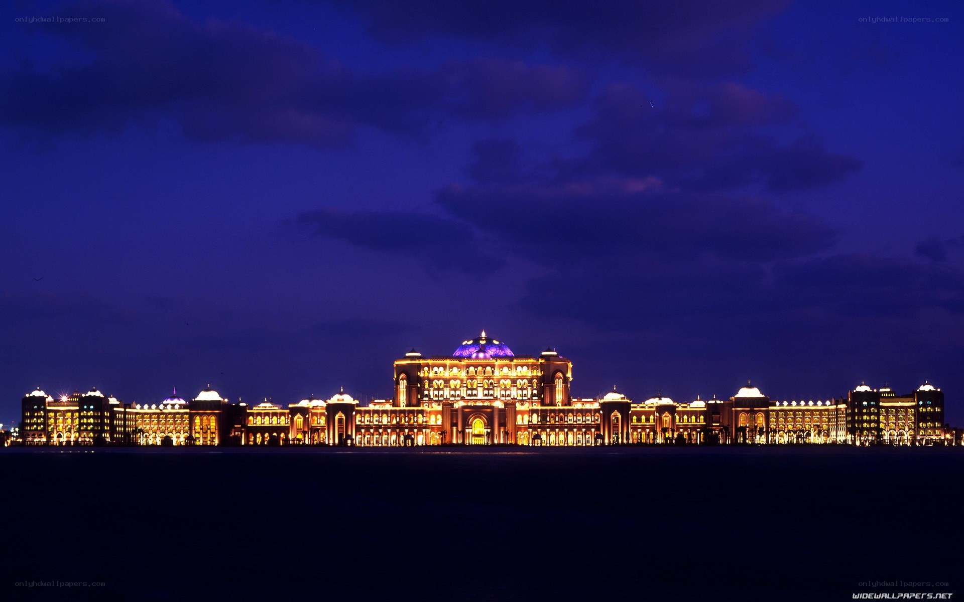 illuminated palace at night