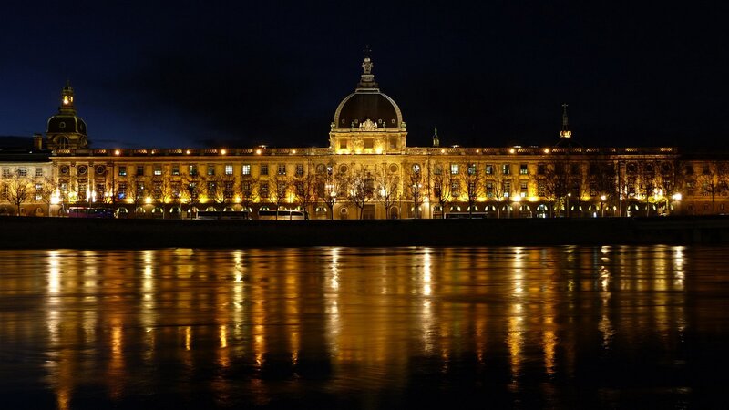 illuminated palace at night