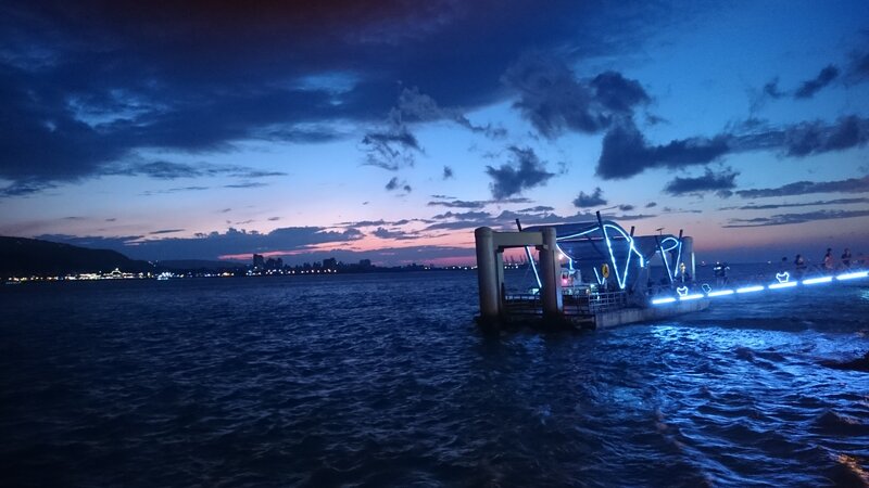 Illuminated Pier at Dusk — Blue, Serene