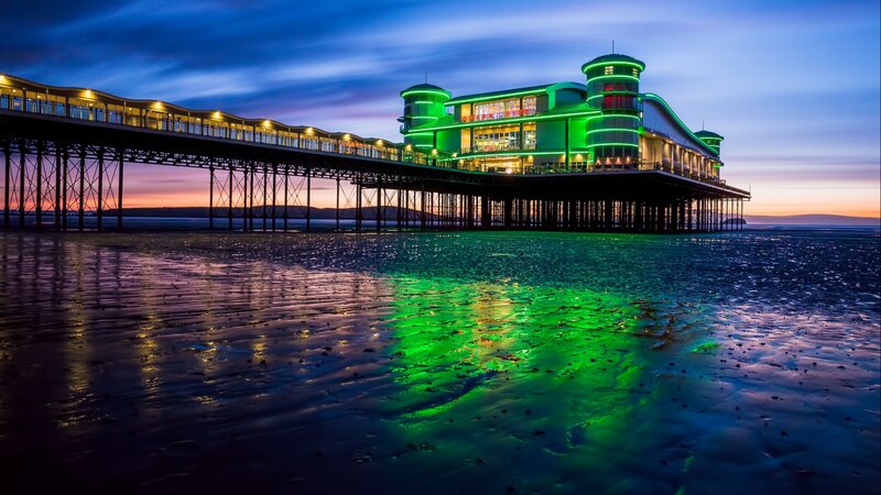 Illuminated Pier at Dusk — Green