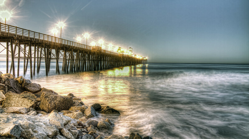 Illuminated Pier at Dusk