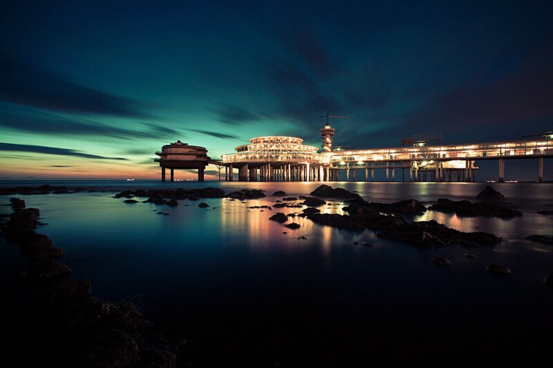 Illuminated Pier at Night