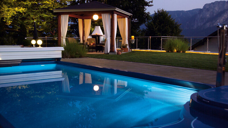 Illuminated Pool at Dusk — Blue