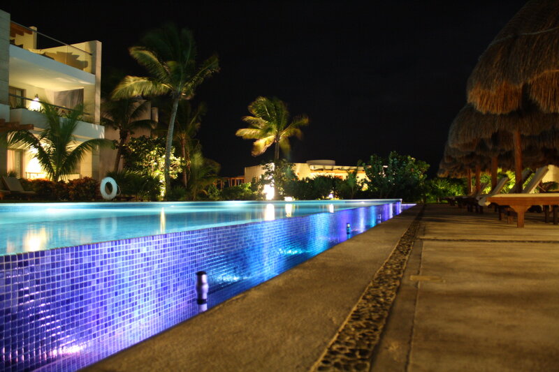 Illuminated Pool at Night — Blue, Serene