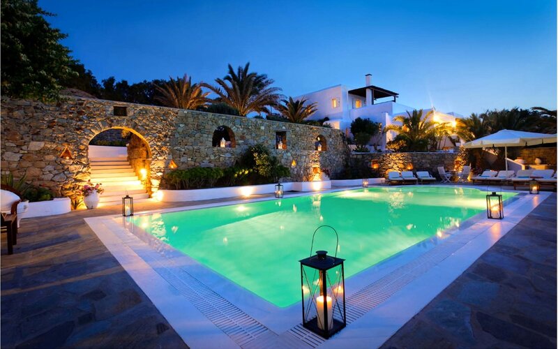 Illuminated Pool at Night — Green, Serene, Photograph