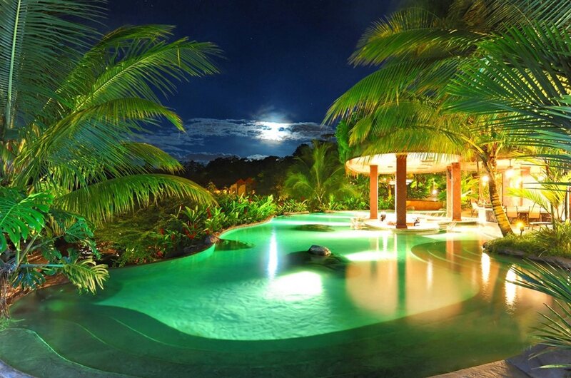 Illuminated Pool at Night — Green, Serene