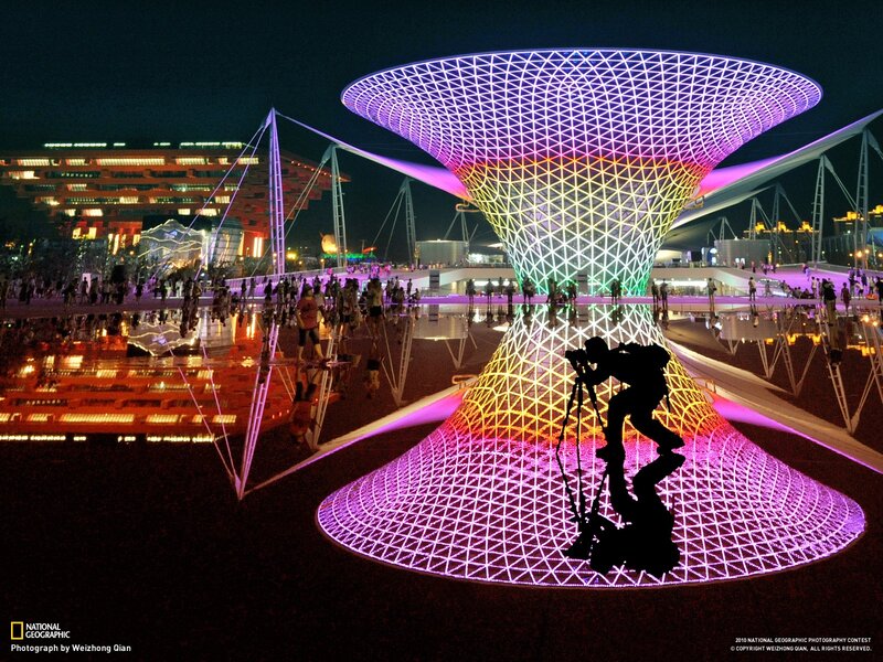 Illuminated Sculpture at Night — Purple