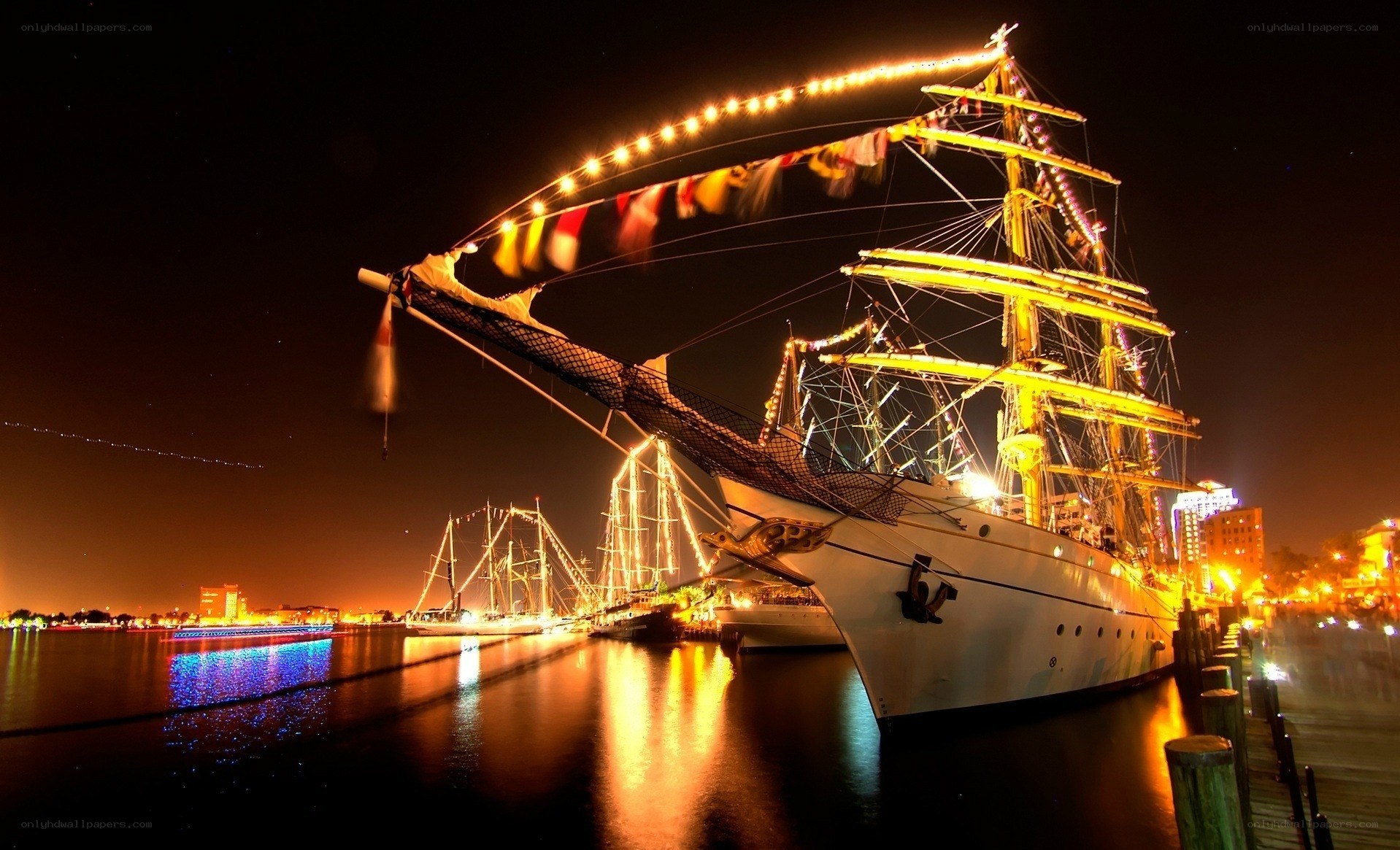 illuminated ship at night