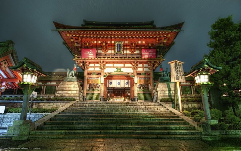 Illuminated Shrine at Night