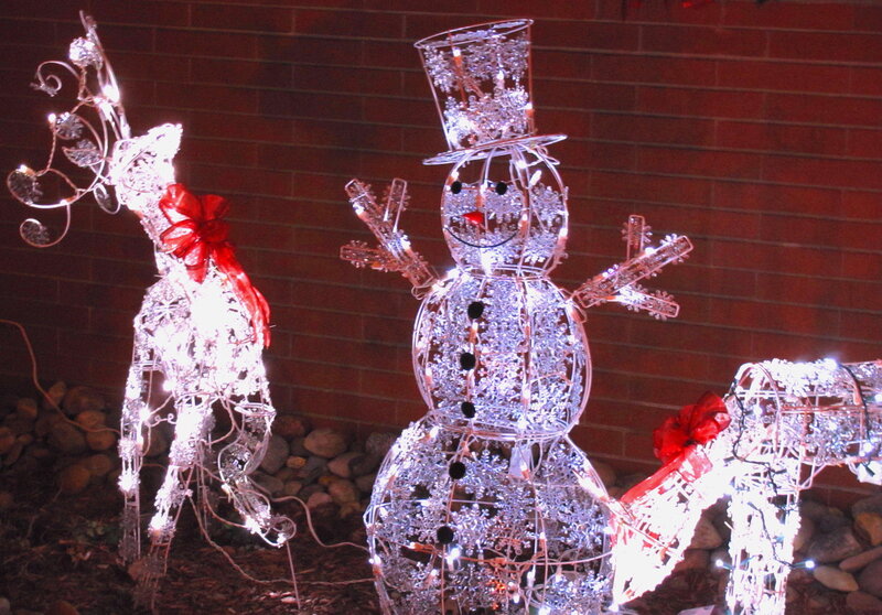 Illuminated Snowman and Reindeer