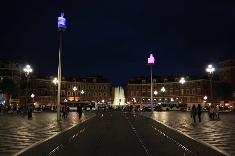 Illuminated Statues in Square