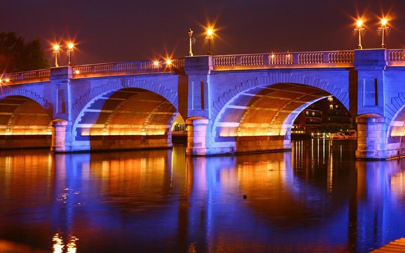 Illuminated Stone Bridge — Blue, Serene
