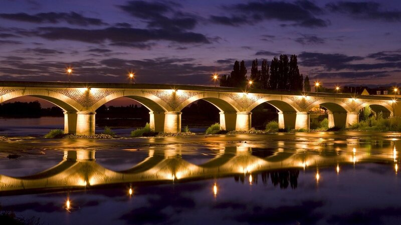 Illuminated Stone Bridge — Purple, Serene, Night
