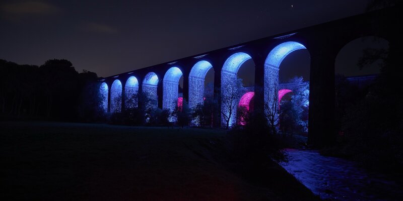 Illuminated Stone Viaduct — Blue