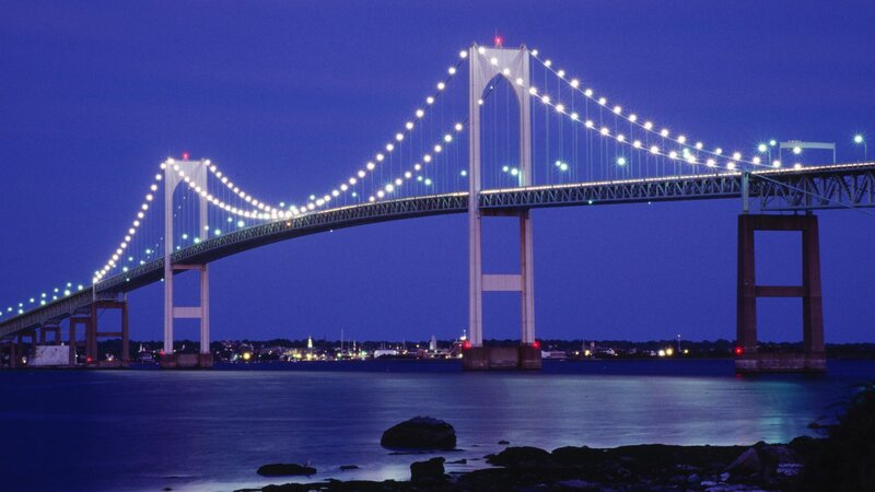 illuminated suspension bridge at night
