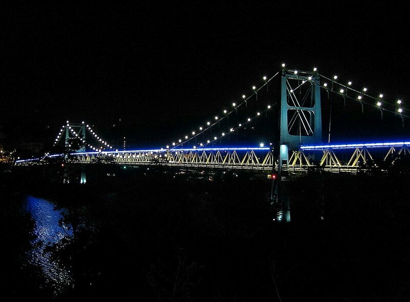 Illuminated Suspension Bridge — Blue, Dramatic