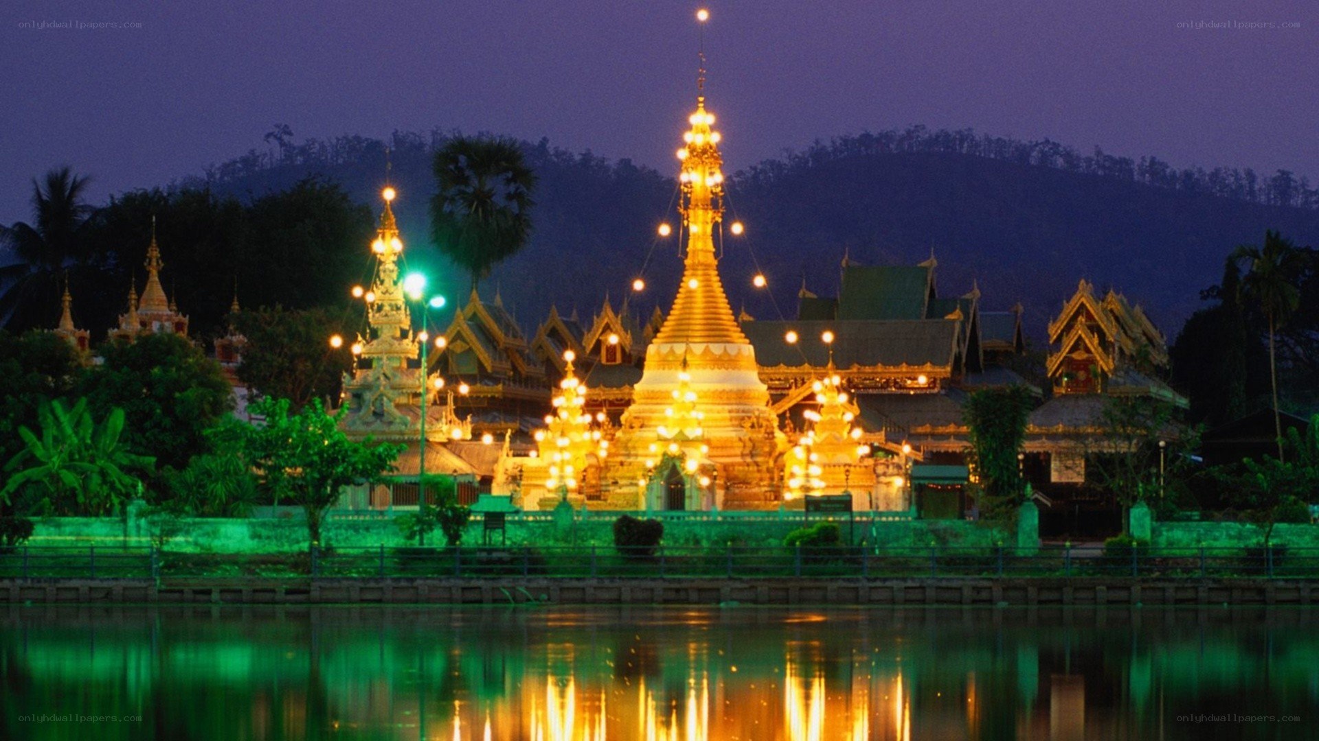 illuminated temple at dusk