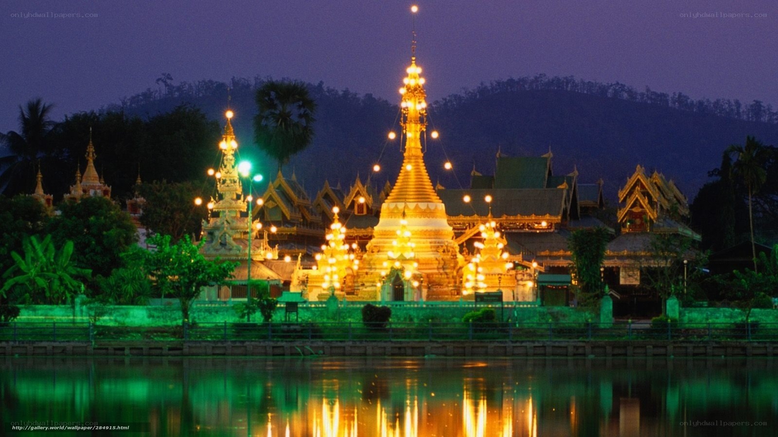 Illuminated temple at dusk