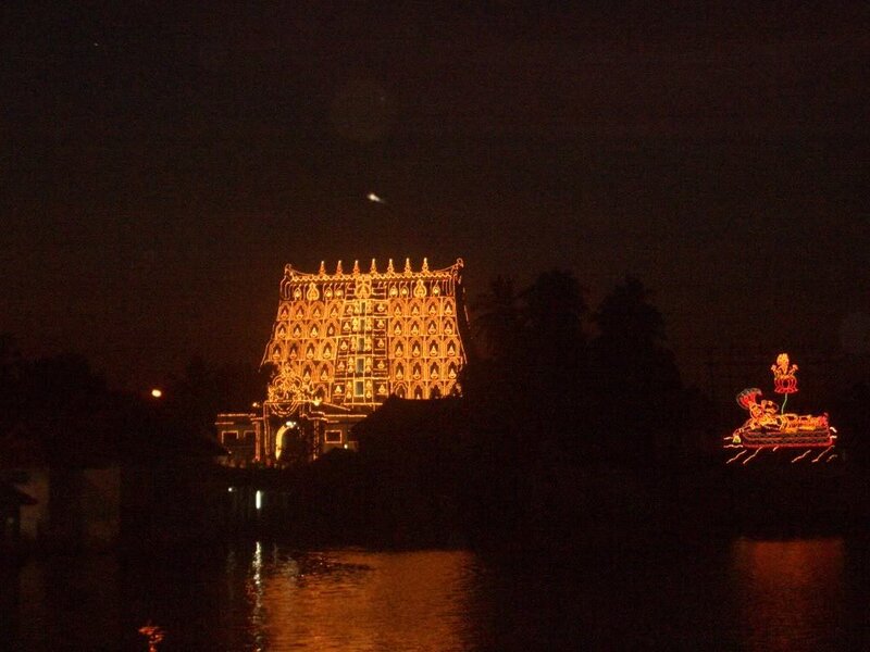 Illuminated Temple at Night — Black