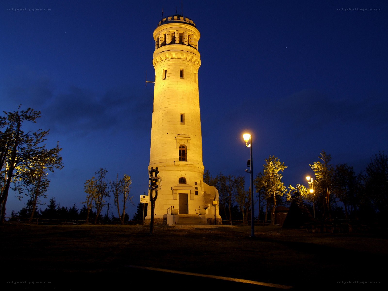 illuminated tower at dusk