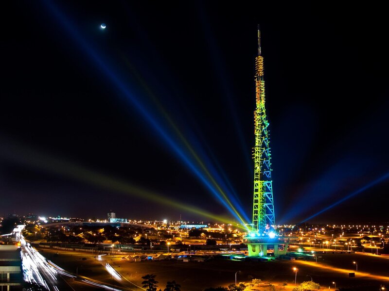 Illuminated tower at night