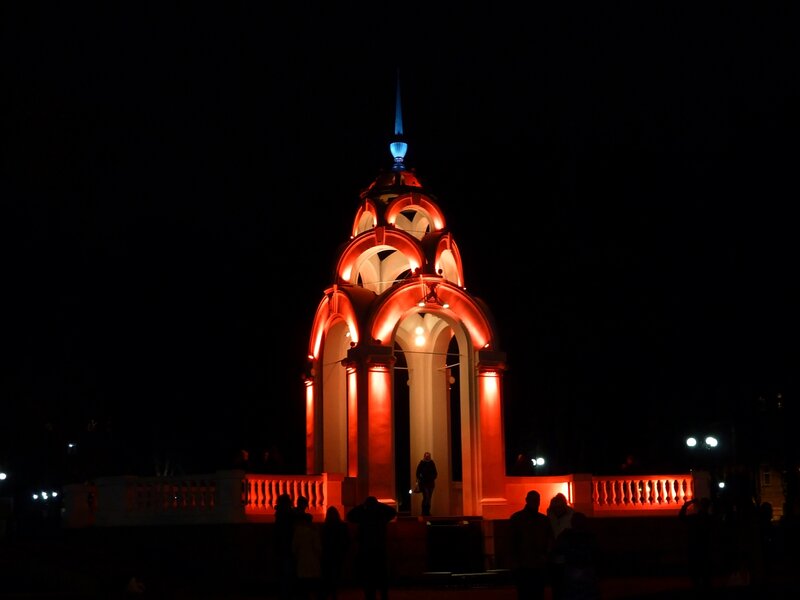 Illuminated Tower at Night — Red