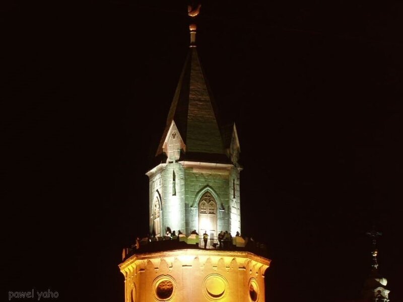 illuminated tower at night