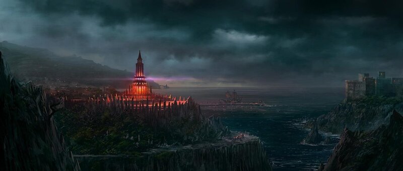 Illuminated Tower on Cliff