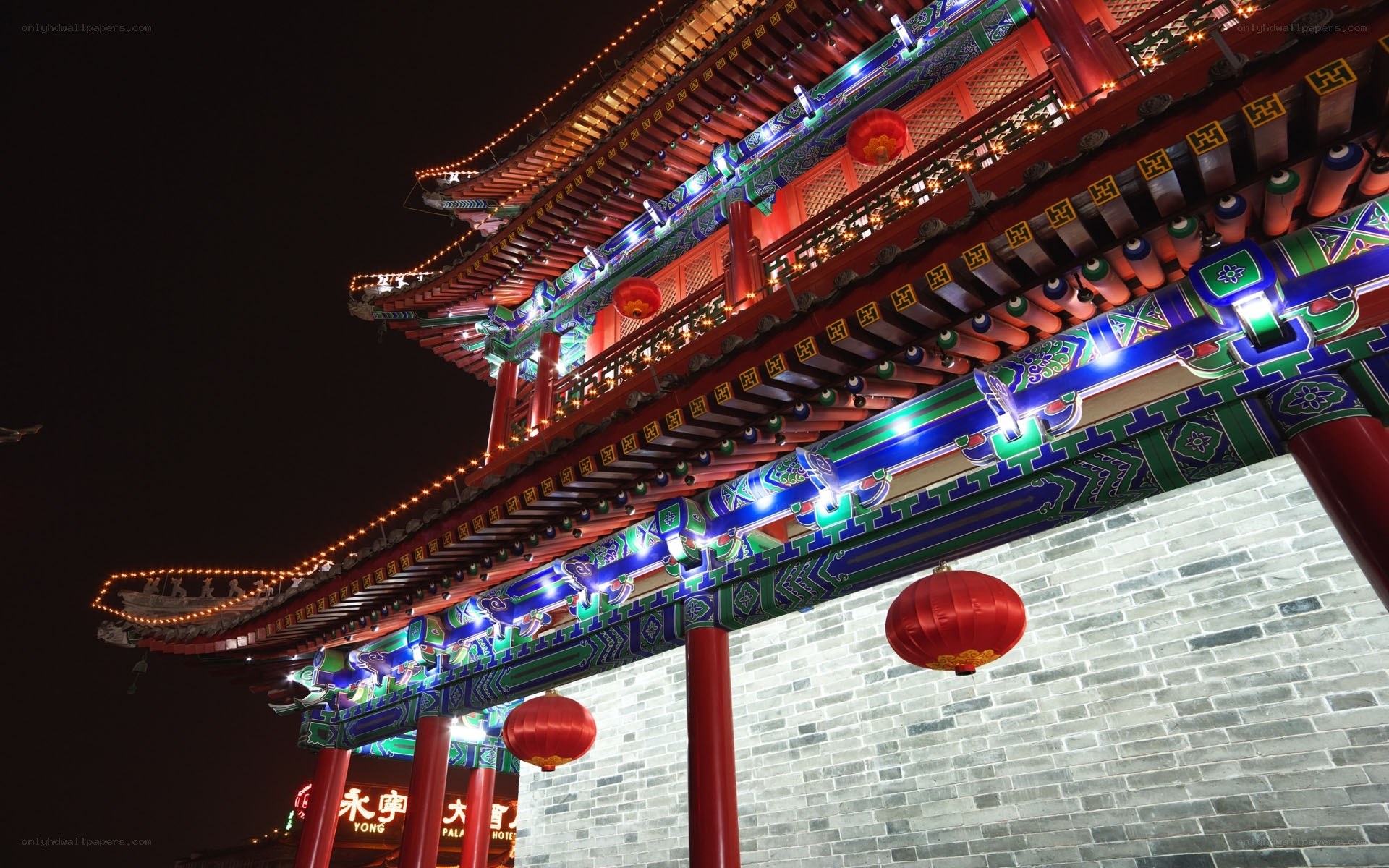 illuminated traditional chinese building