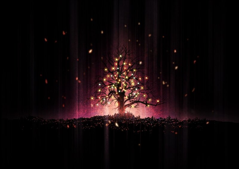 Illuminated Tree at Night — Black