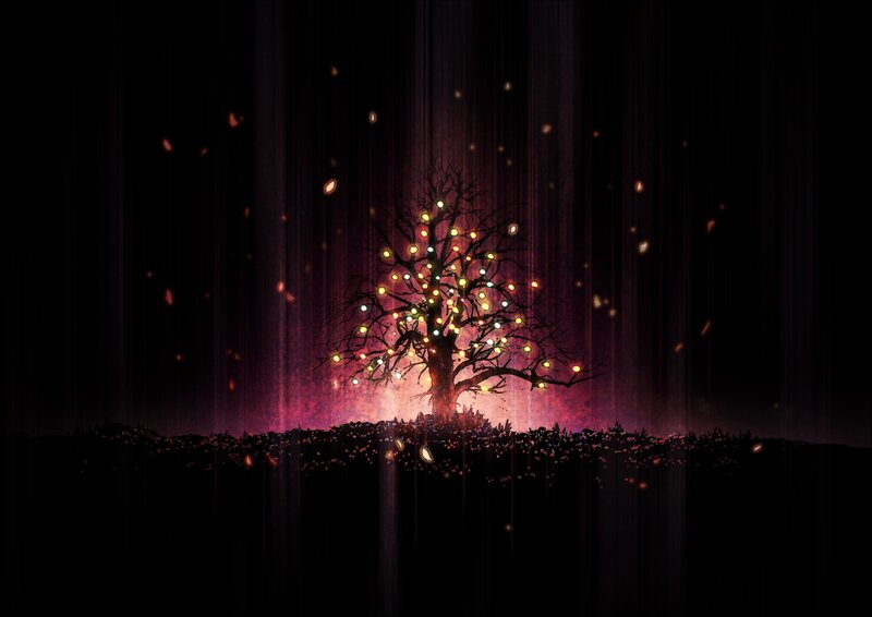 illuminated tree in darkness