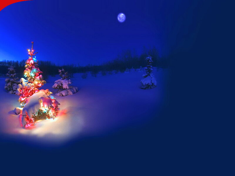 Illuminated Tree in Snow — Blue, Serene, Night, Digital Art, Moon, Trees