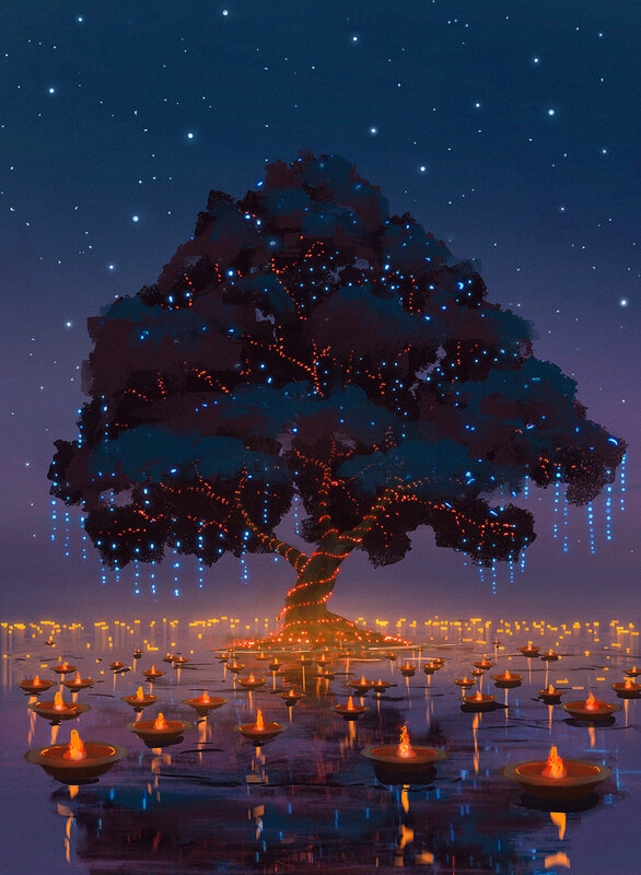 Illuminated Tree on Water