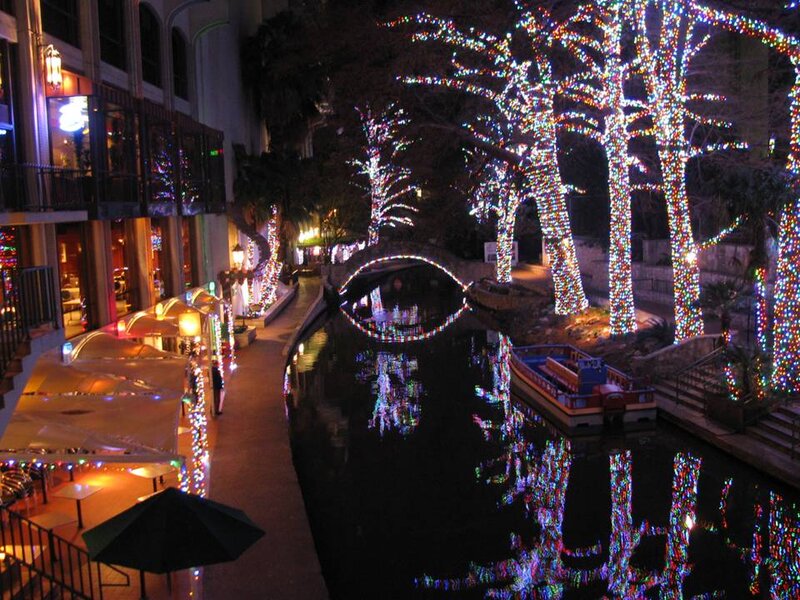 Illuminated Trees on River