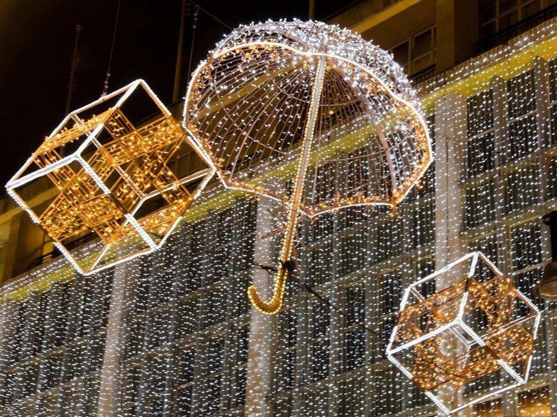 Illuminated Umbrella and Cubes