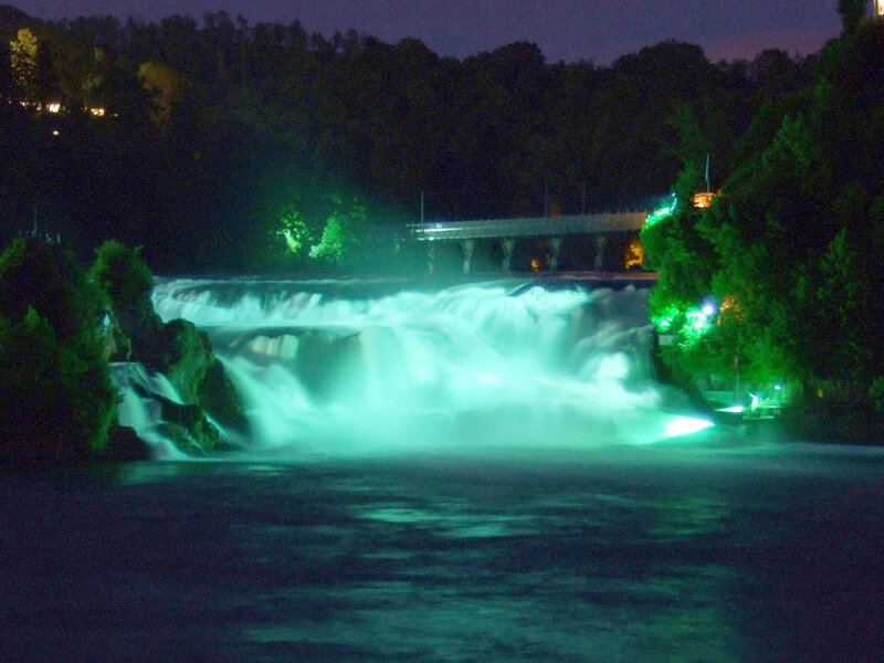 Illuminated Waterfall at Night — Green