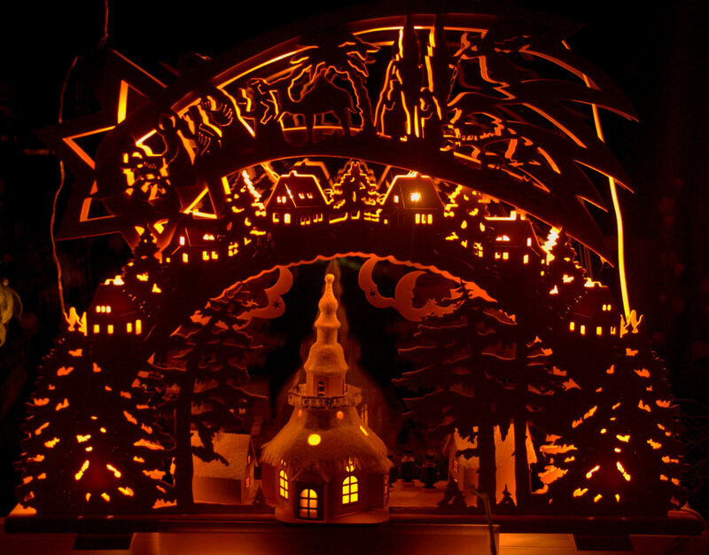 Illuminated Wooden Nativity Scene