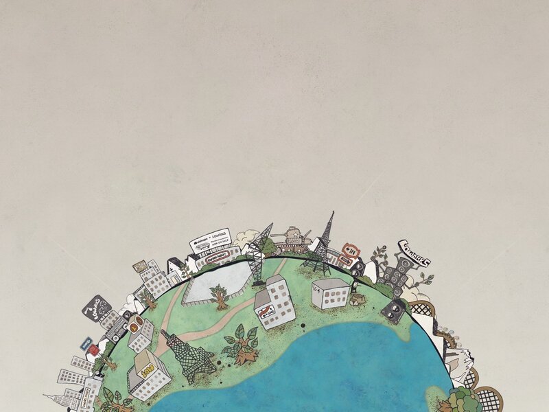 illustrated globe cityscape
