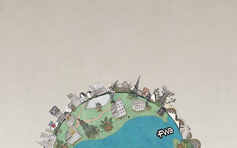 illustrated globe with city elements