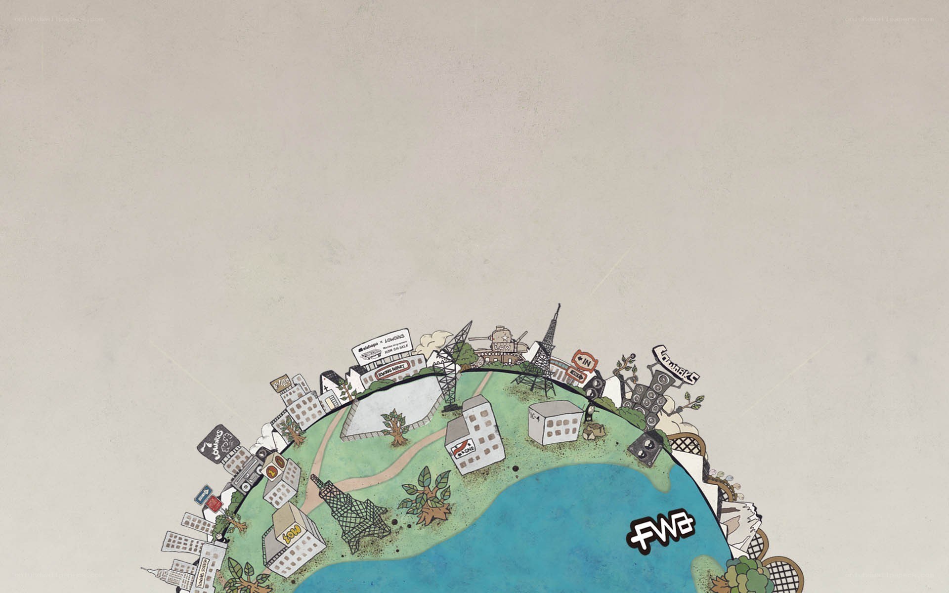 illustrated globe with city elements