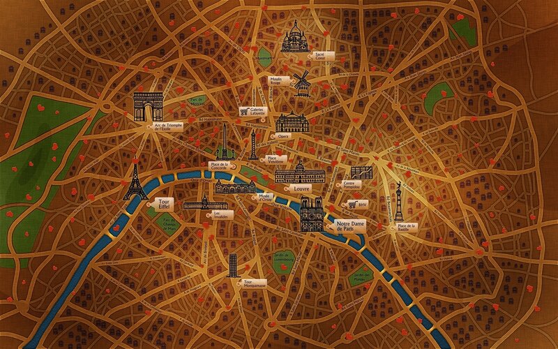 Illustrated Map of Paris — Brown