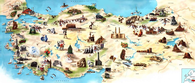 Illustrated Map of Turkey — Beige