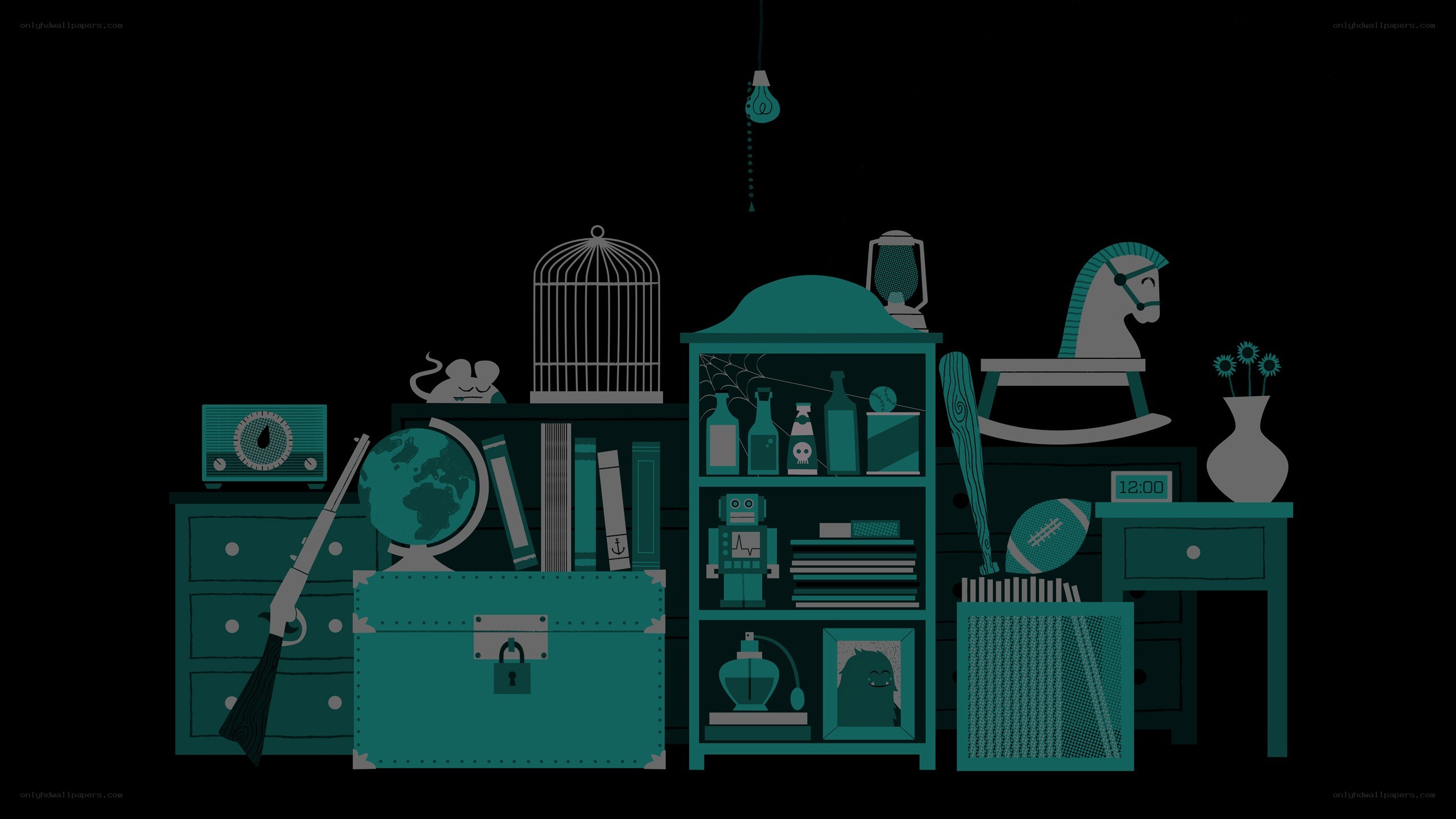 illustrated room with vintage items