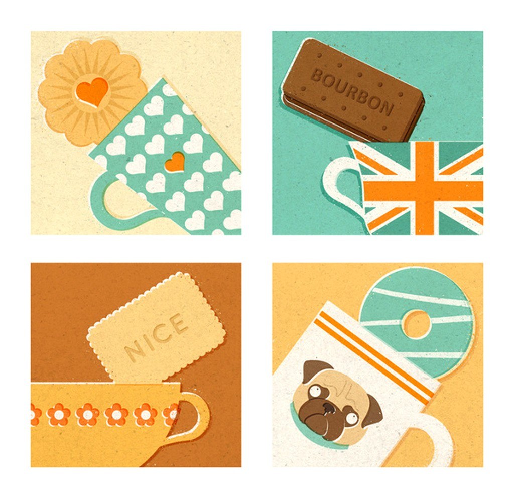 illustrated tea time scenes