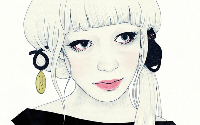 illustration of a girl with cat earrings