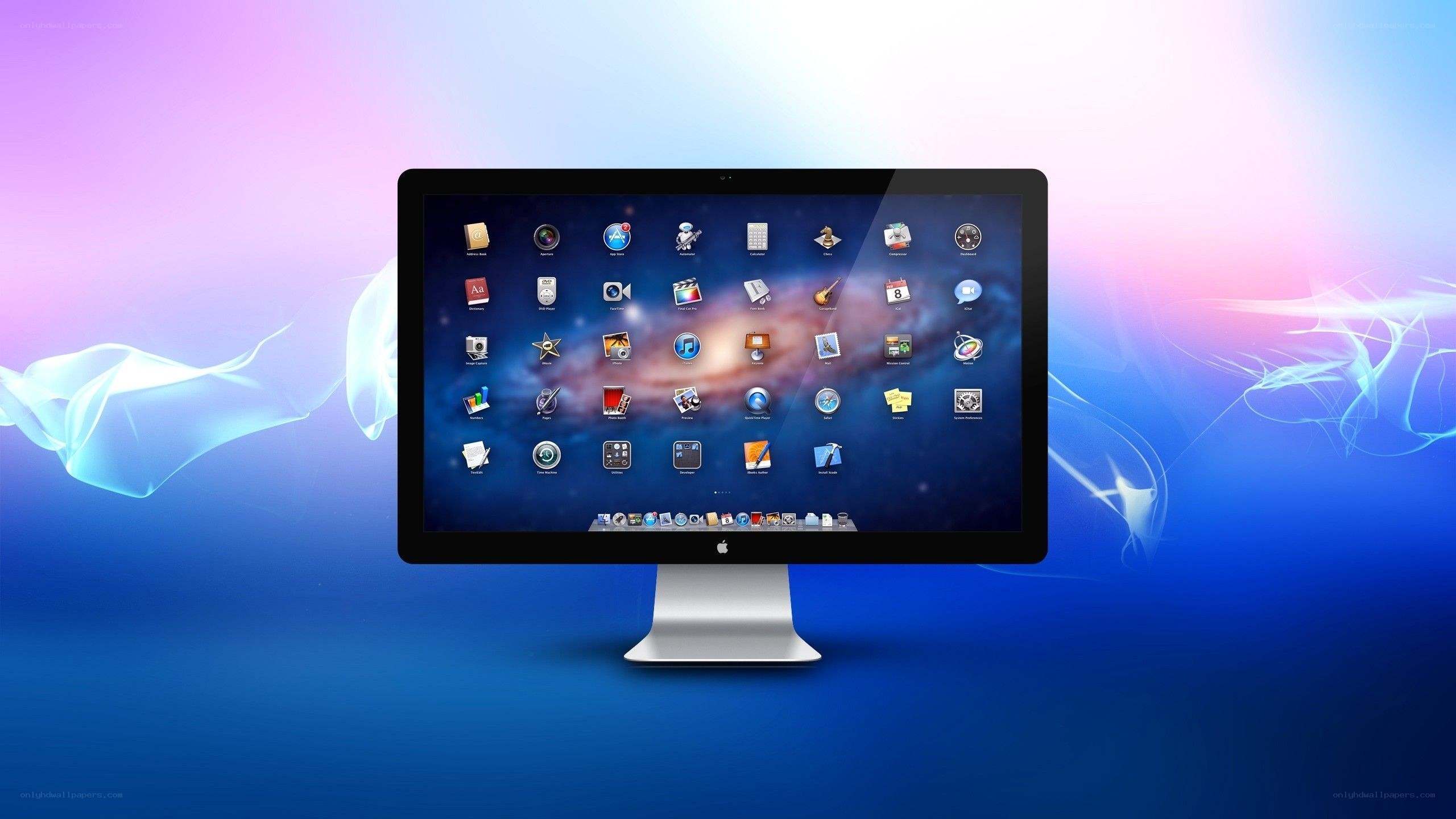 iMac desktop with colorful background