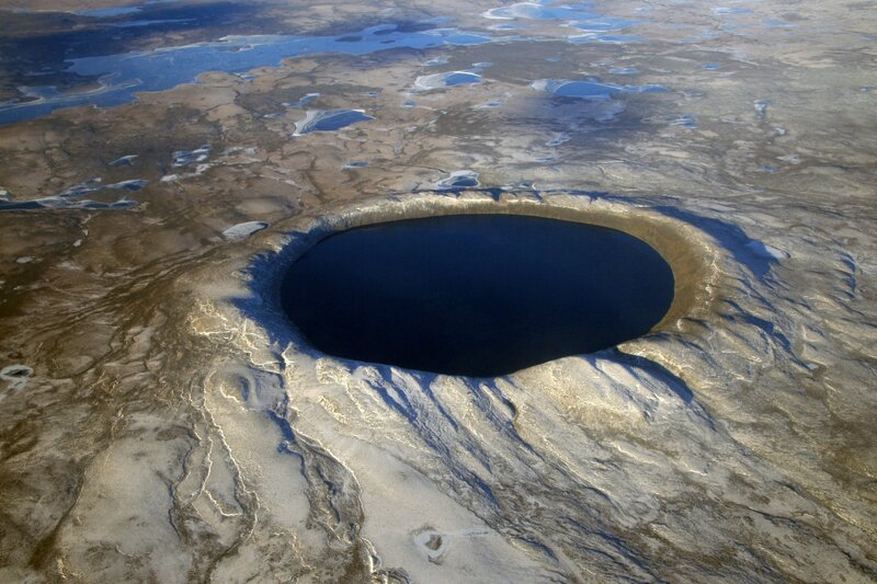 Impact crater with lake