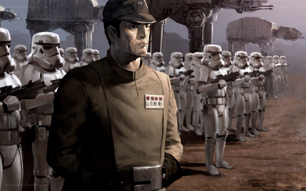 Imperial officer with stormtroopers