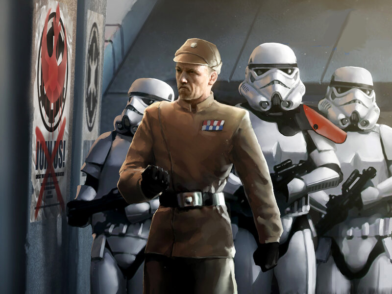 Imperial officer with stormtroopers